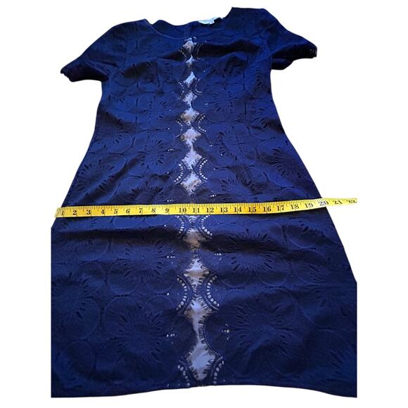 Trina Turk Short Sleeved Illusion Indigo Dress - Size 8 - Picture 7 of 12